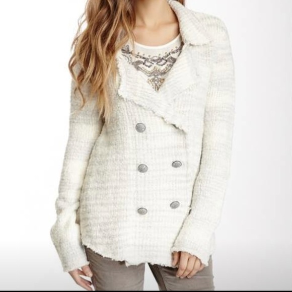 Free People Sweaters - Free People Double Breasted Grey Stripe Coatigan